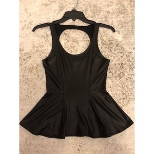 Black Vegan Leather Open Back Peplum Style Top XS
